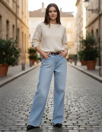 Jean Straight Destroyed Anchos Cher Mix Mujer Algodón