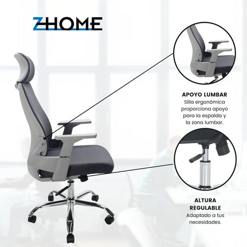 Silla Oficina Alta Escritorio Ejecutiva Gris Zhome Cabezal Material Del Tapizado Mesh