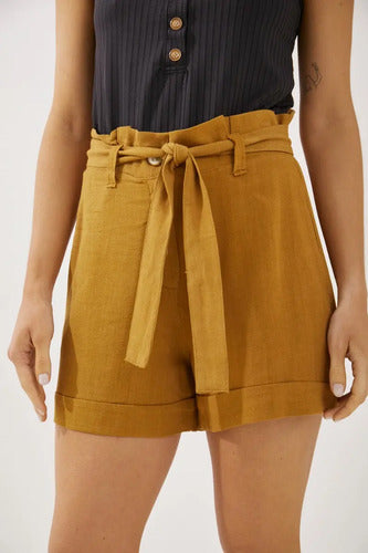 Short De Lino Con Lazo Rimmel Marrón Claro S