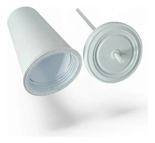 Vaso Con Tapa Y Sorbete Acrilico Tipo St Blanco