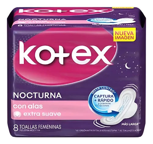 Toallas Femeninas Kotex Nocturna Con Alas 8 Un Tela Extra