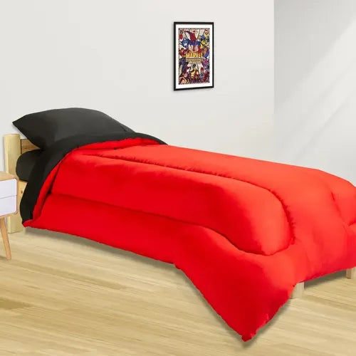 Acolchado Reversible 1 1/2 Plaza 90x190 Cm Twin Rojo Negro