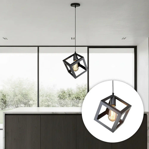 Luces Dormitorio Colgante Lampara Moderna Industrial Cubo E27 Negra Techo Luminaria Interior Color Negro Para Oficina Living Cintek