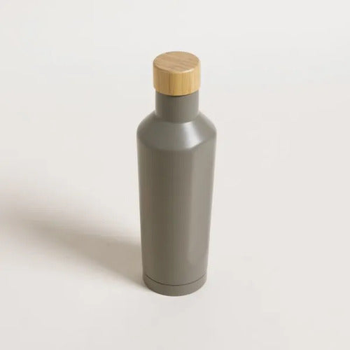 Botella Térmica Acero Inox Verde Musgoy Tapa Bamboo 450 Ml
