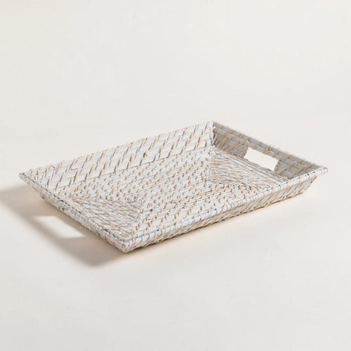 Bandeja Rectangulares De Madera Bamboo Rattan Vinh 41,5 X 31 Blanco