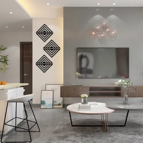 Cuadro Madera Calado 6 Triangulos Moderno Living Decorativo