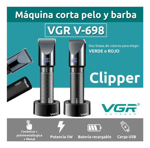 Máquina de Corta Pelo VGR V698 LED USB Turbo Negro y Verde · 16540 · foto 02