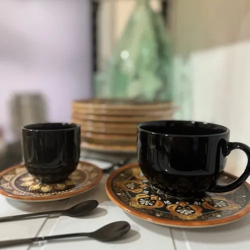 Set X6 Taza Café C/plato Cerámica Estampa Mandala 112ml Taza