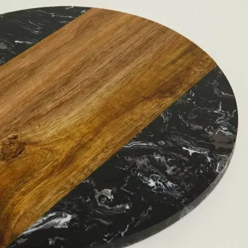 Tabla Marmol Negro Y Madera Macael 30 Cm Color Marron Y Negro Marróny Negro