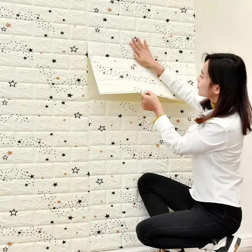 Pared Decorativa 3d Out Ladrillo X10u Blanco Con Estrellas