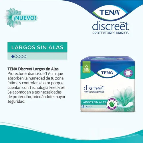 Tena Discreet Protector Diario Largo Sin Alas X15 U