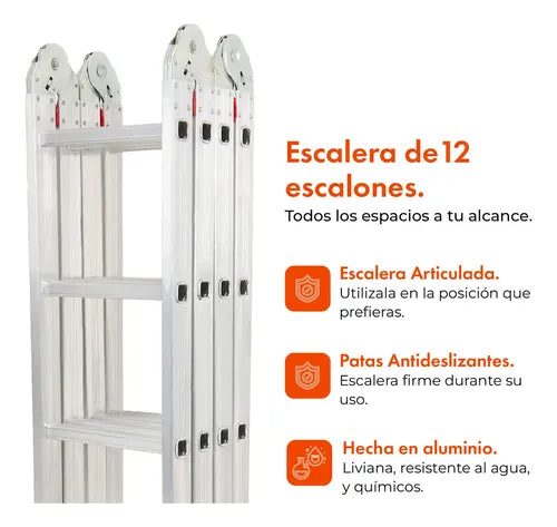 Escalera Articulada Aluminio 12 Escalones 3,32 Gardenlife