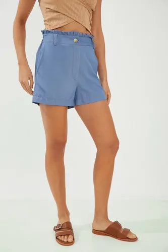 Short Tiro Alto Recto Elastico Rimmel Azul Xs