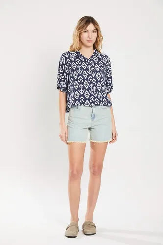 Camisa Liviana Fresca Geometrica Poplin Rayon Koxis Mujer