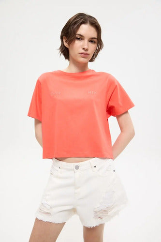 Short Jean Fringe Cher Mix De Mujer Algodón Off White 24