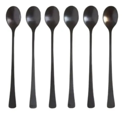 Set X 6 Cucharas De Acero Negro Diseño Oval 13cm