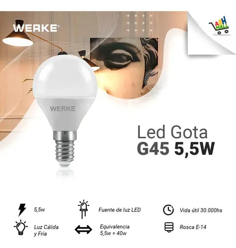Lámpara Led Gota E14 5,5w Cálida Werke - Pack X 100 Un