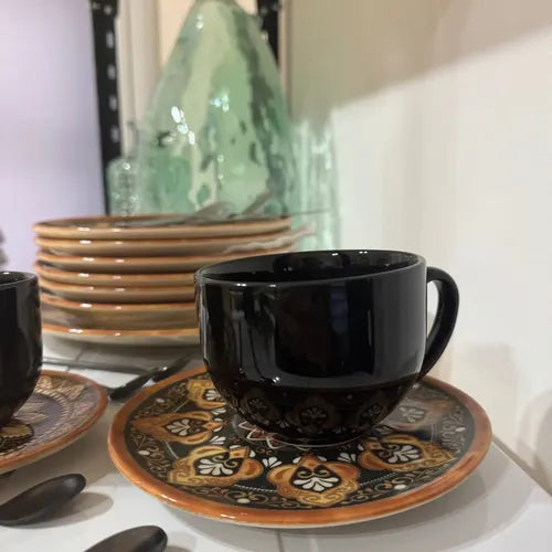 Set X6 Taza Té Plato Cerámica Estampa Mandala 260ml Taza