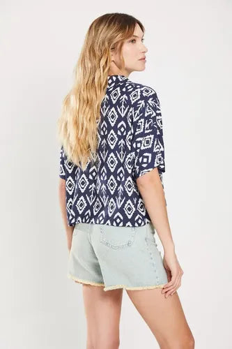 Camisa Liviana Fresca Geometrica Poplin Rayon Koxis Mujer