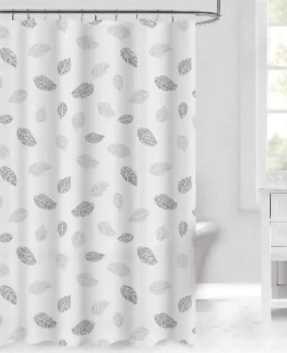 Cortina De Baño Teflón Estampada Imperme Blanco Hoja