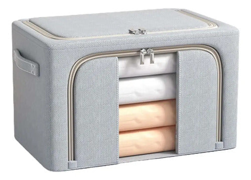 Caja Canasto Organizador Xl Con Cierre Organización Frazada Acolchado Beige Craco