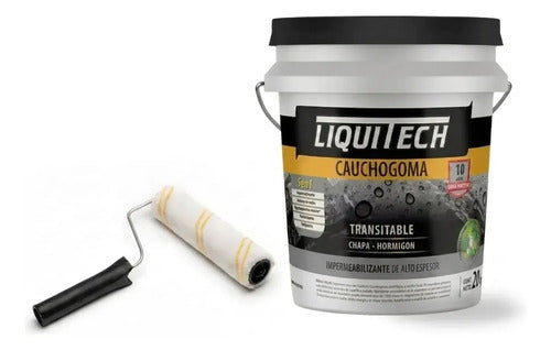 Impermeabilizante Liquitech Cauchogoma Blanco Nevado De 20 Kg Con Rodillo Para Techos Y Terrazas Mate