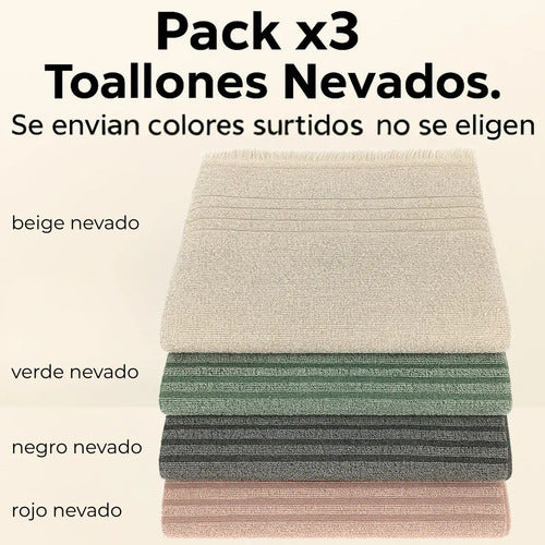Pack 3 Toallones Ragazza Nevados 140x70 Cm Playa Gimnasio Beige Nevado / Negro Nevado / Verde Nevado / Rojo Nevado Liso