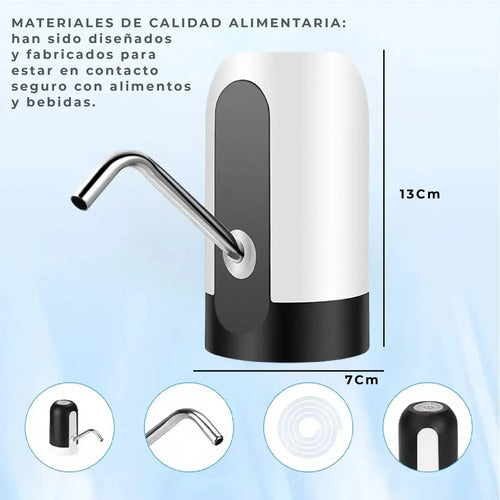 Dispenser de Agua Portátil Ideal Bomba de Bidones Usb Color Blanco · 18626 · foto 05