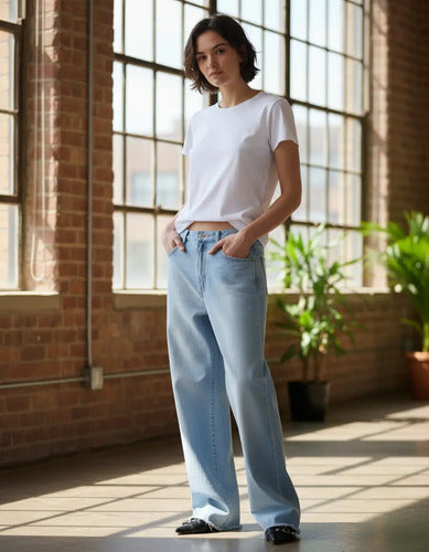 Jean Straight Destroyed Anchos Cher Mix Mujer Algodón