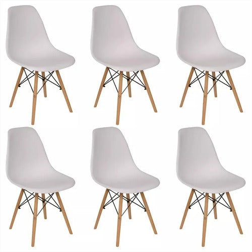 Set X 6 Silla Eames Comedor Diseño Moderno Madera Nordica Plástico Blanco