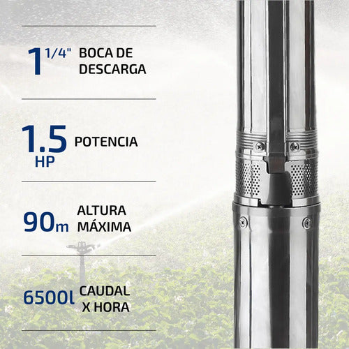 Bomba Sumergible Pozo Napa 4 Pulgadas 1,5 Hp 6500 L/h Cable
