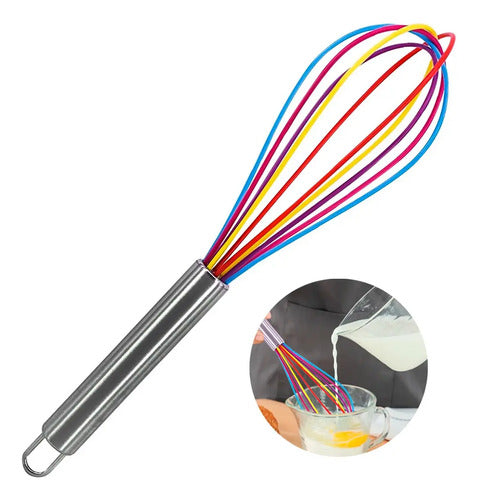 Batidor Manual Silicona 26cm Mango Acero Inox Reposteria Col