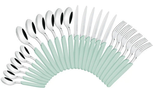 Juego De Cubiertos Tramontina Carmel 24 Pz Cuchillo Tenedor Color Verde Claro