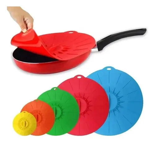 Set X 5 Tapas Ollas Fuentes Silicona Tamaños Reutilzables