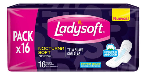 Toalla Femenina Ladysoft Nocturna Aloe X 16 Un - Tela Suave · 17333 · foto 01