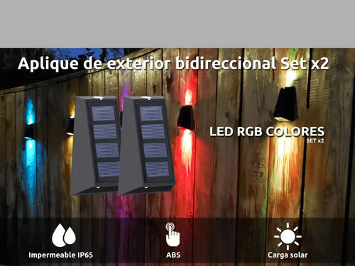 Aplique Exterior Bidireccional Panel Solar Luz Rgb Calida X2