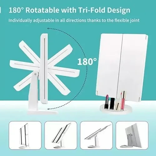 Espejo De Belleza Tocador Plegable De Tres Caras Con Luz Led Blanco