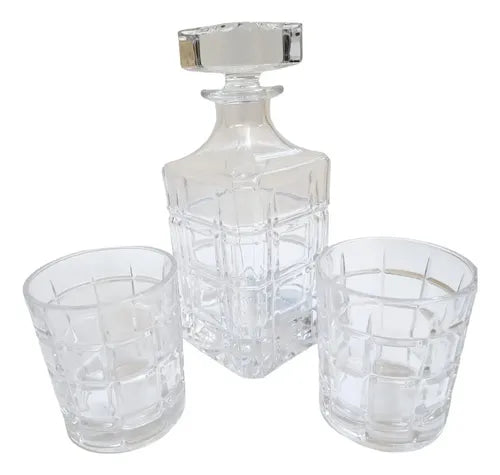 Set 4 Vasos Tallados 350ml+botella P/ Whisky De Vidrio 750ml Color Transparente