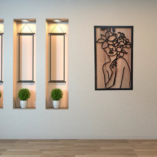 Cuadro Madera Silueta Mujer Flores M38 Deco Hogar 50x30 Cm