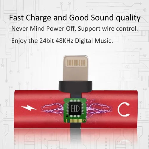 Adaptador 2 En 1 Splitter Carga Audio Para iPhone Rojo