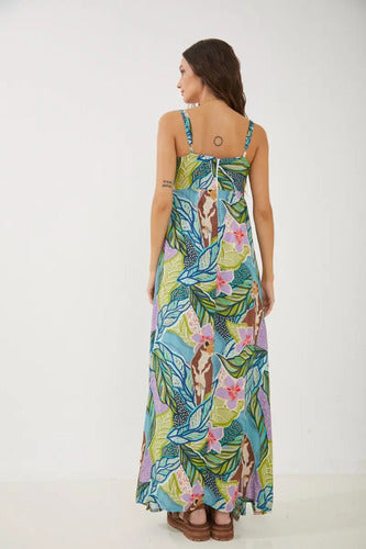 Vestido Largo Estampada Floreado Breteles Rimmel Verde