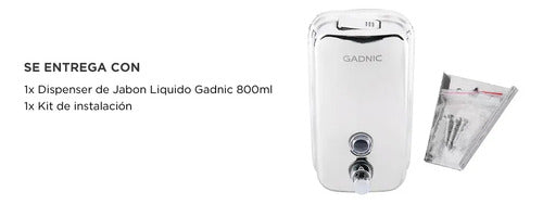 Dispenser de Jabón Líquido Gadnic 800ml Baño Cocina de Pared Color Plateado · 18781 · foto 05