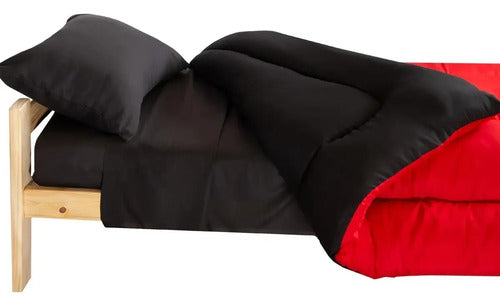 Acolchado Reversible 1 1/2 Plaza 90x190 Cm Twin Rojo Negro