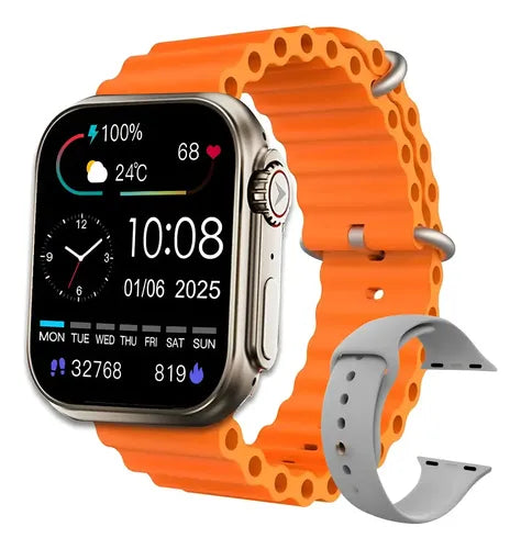 Smartwatch Technology Ultra Hombre Mujer Malla Extra Beige Deportiva Naranja Y Gris