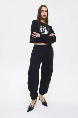 Pantalon Jogger Pop Negro Chermix De Mujer Algodón Negro 1