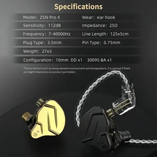 Auriculares Kz Gaming Zsn Pro X Sin Micrófono Color Negro 1 Par