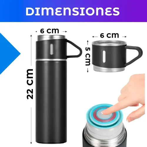 Termo de Acero Inoxidable 500 Ml con 3 Tazas Verde Claro · 16810 · foto 02