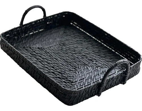 Bandeja Rectangular Fibra Bamboo Y Rattan. Trendy Corner Negro