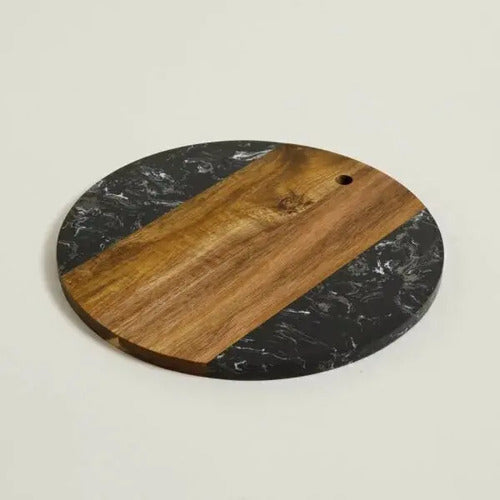 Tabla Marmol Negro Y Madera Macael 30 Cm Color Marron Y Negro Marróny Negro