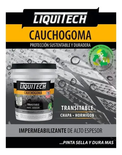 Impermeabilizante Liquitech Cauchogoma Blanco Nevado De 20 Kg Con Rodillo Para Techos Y Terrazas Mate